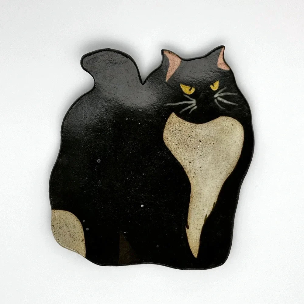 Purrfectly Painted Cat Plate - Tuxedo Cat